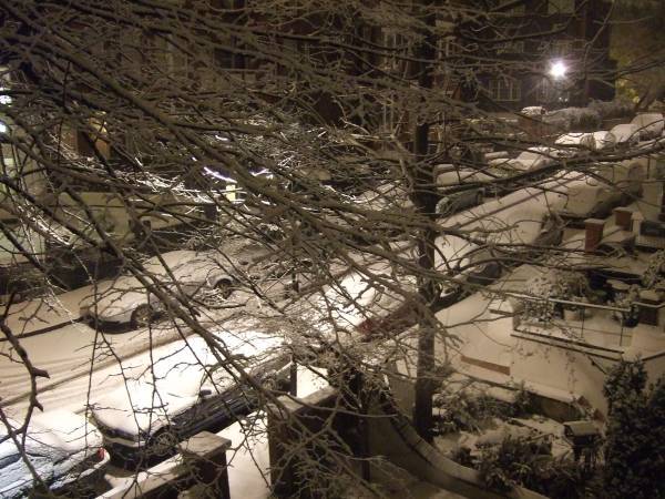 Snow at night